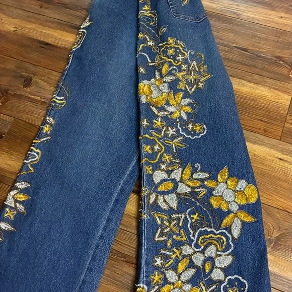 Vintage Style Midnight Velvet Floral Sequins Jeans Size 22W - Picture 4 of 14
